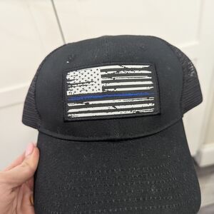 Black Patriotic Cap with Blue Line